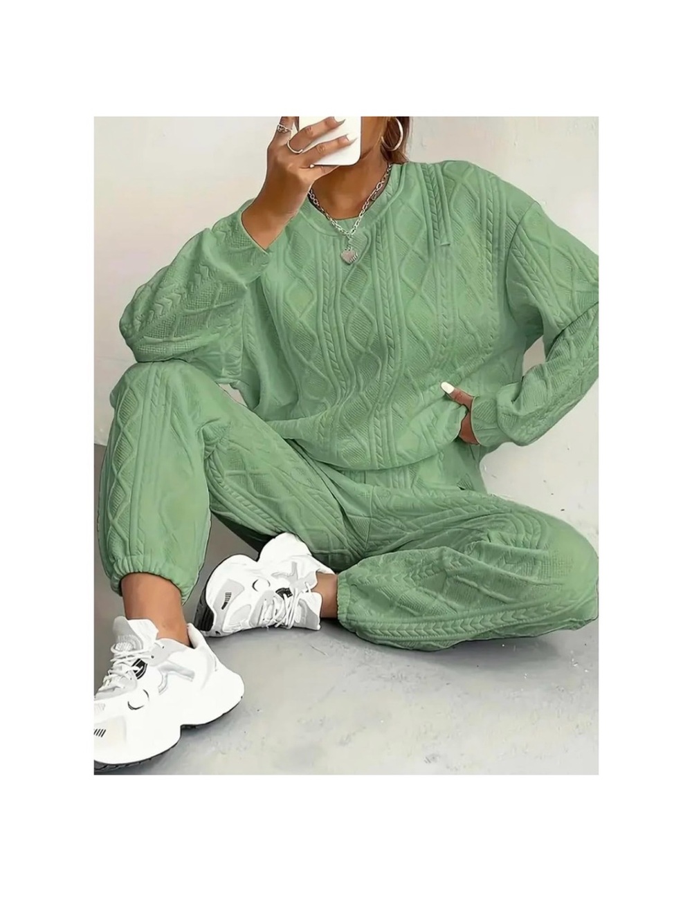 Women’s Comfy 2pc Set Sweatshirt Top Bottom Jogger Lounge Green FME Sz M NEW